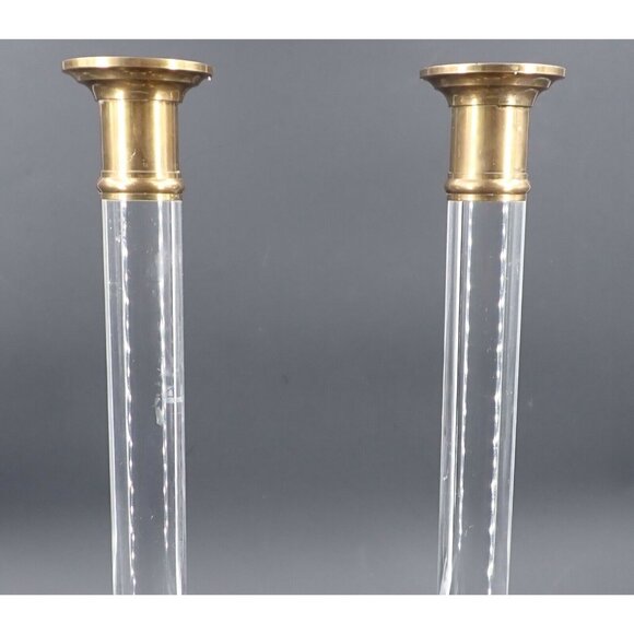 Vintage Clear Lucite and Brass Mid Century Candle Sticks - Picture 2 of 4